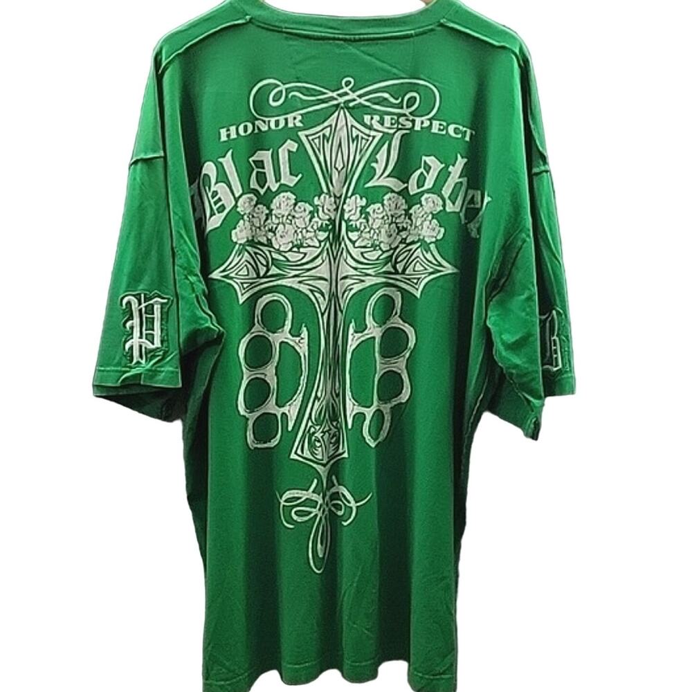 BLAC LABEL Mens Designer Green Graphics 'Honor Respect' Short Sleeve T-shirt 5XL